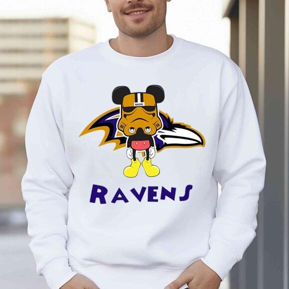Julia A Tops - Mickey Mouse Stormtrooper Ravens Sweatshirt Retro NFL Baltimore Football Fan 05